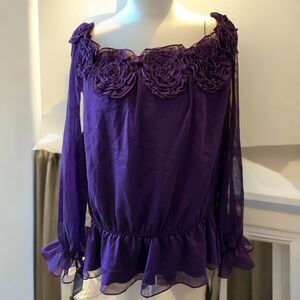 NWT Adriana Papel organza blouse w/ roses on the off-the-shoulder collar size 3X